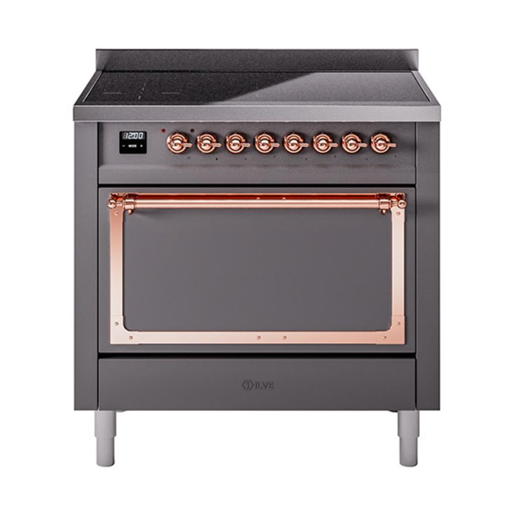 Ilve UNI366QNMPMGP Ilve Uni366Qnmpmgp Nostalgie Ii Noblesse 36" Induction Range (Solid Door, Graphite Matte, Copper)