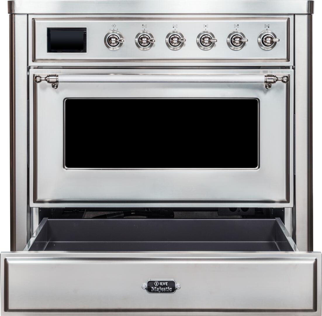 Ilve UMI09NS3SSC Majestic Ii 36 Inch Electric Freestanding Range In Stainless Steel With Chrome Trim