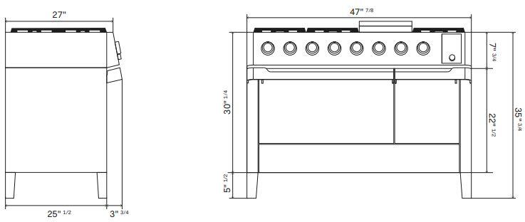 Ilve UPM12FDS3SS Panoramagic 48 Inch Dual Fuel Natural Gas Freestanding Range In Stainless Steel With Trim