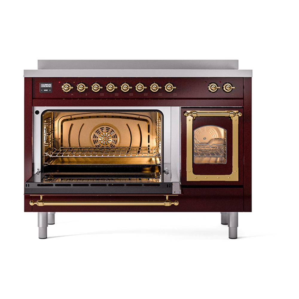 Ilve UNI486NMPBUG Ilve Uni486Nmpbug Nostalgie Ii Noblesse 48" Induction Range (Triple Glass Door, Burgundy, Brass)