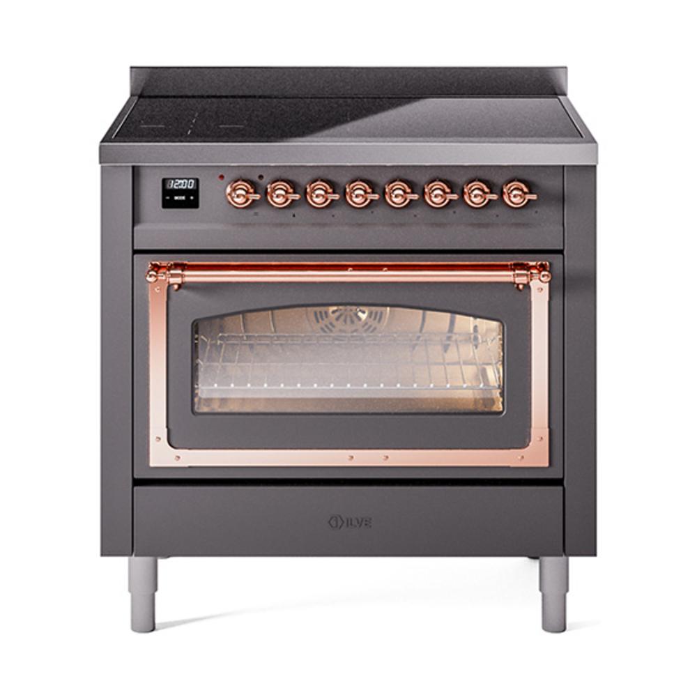 Ilve UNI366NMPMGP Ilve Uni366Nmpmgp Nostalgie Ii Noblesse 36" Induction Range (Triple Glass Door, Graphite Matte, Copper)