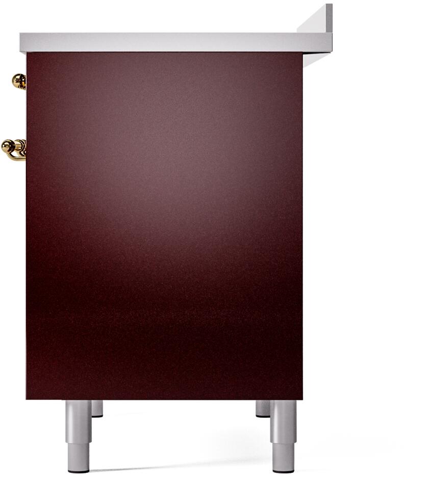 Ilve UPDI406NMPBUG Nostalgie Ii 40 Inch Electric Freestanding Range In Burgundy With Brass Trim