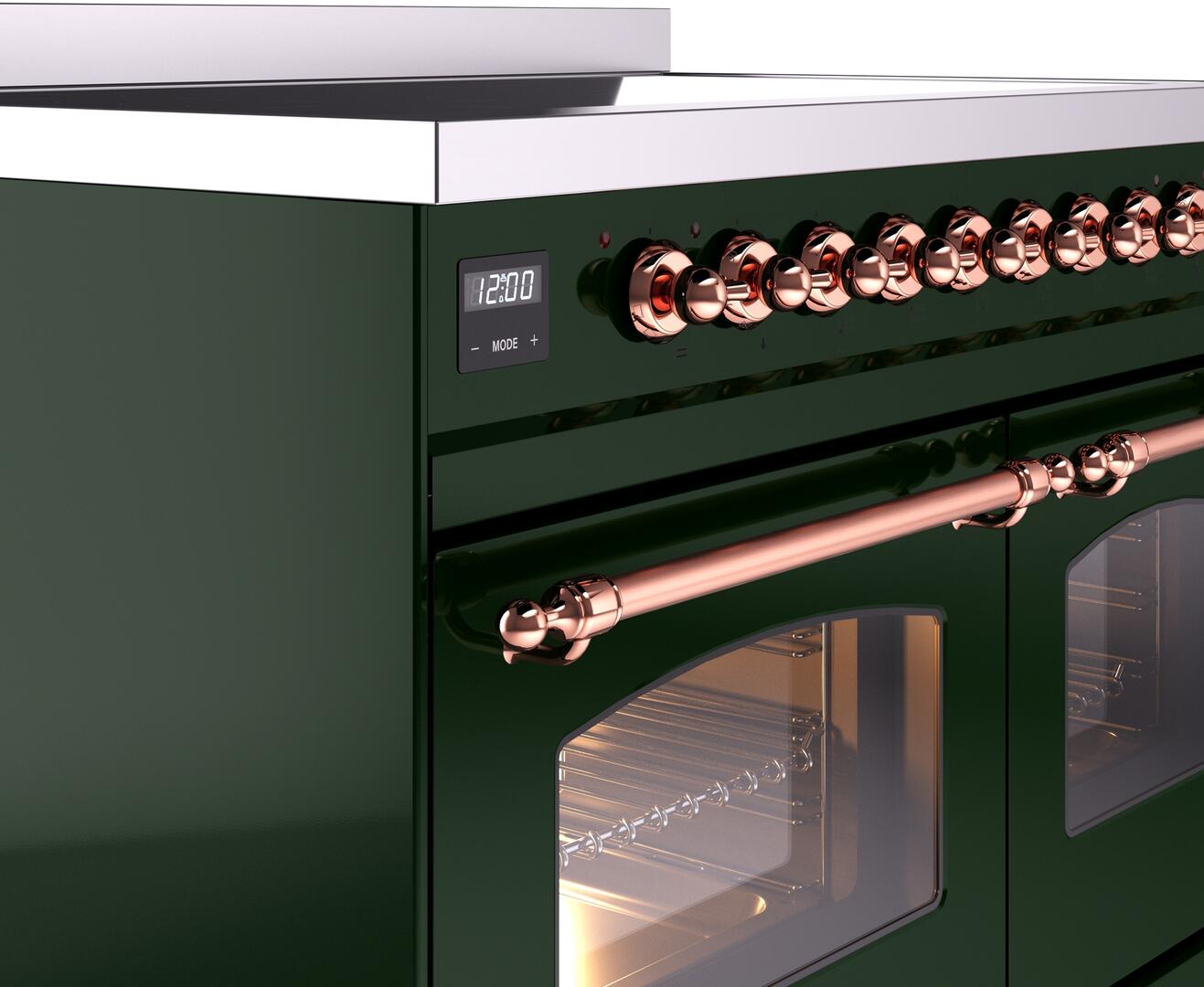 Ilve UPDI406NMPEGP Nostalgie Ii 40 Inch Electric Freestanding Range In Emerald Green With Copper Trim