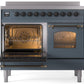 Ilve UPDI406NMPBGB Nostalgie Ii 40 Inch Electric Freestanding Range In Blue Grey With Bronze Trim