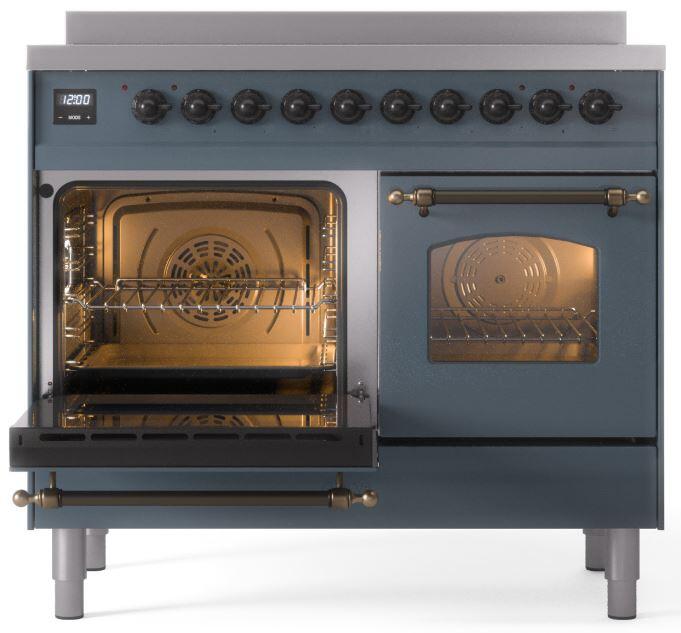 Ilve UPDI406NMPBGB Nostalgie Ii 40 Inch Electric Freestanding Range In Blue Grey With Bronze Trim