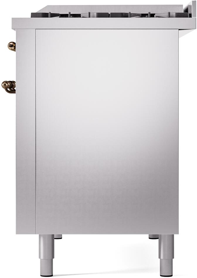 Ilve UP48FNMPSSBLP Nostalgie Ii 48 Inch Dual Fuel Liquid Propane Freestanding Range In Stainless Steel With Bronze Trim