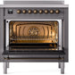 Ilve UPI366NMPMGB Nostalgie Ii 36 Inch Electric Freestanding Range In Matte Graphite With Bronze Trim