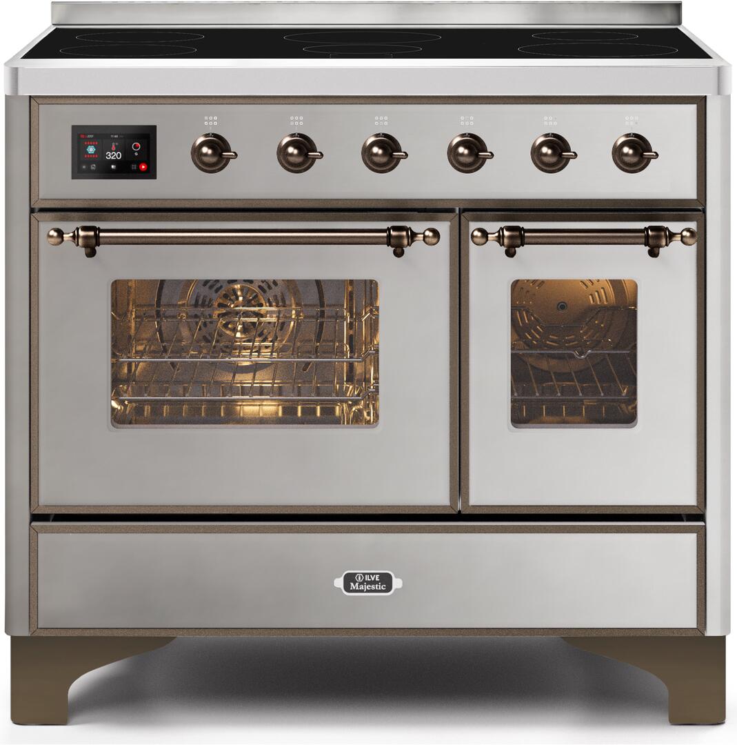 Ilve UMDI10NS3SSB Majestic Ii 40 Inch Electric Freestanding Range In Stainless Steel With Bronze Trim