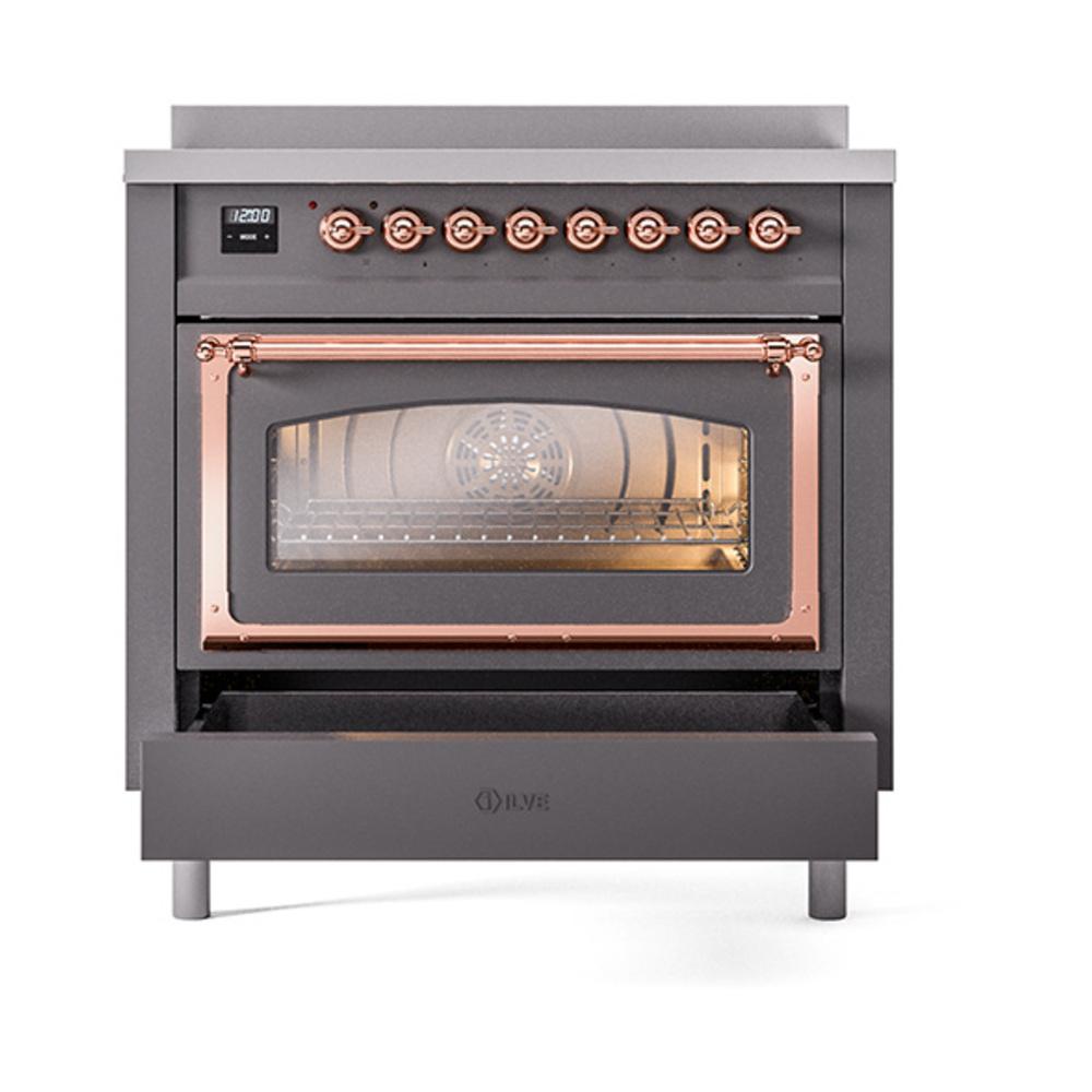 Ilve UNI366NMPMGP Ilve Uni366Nmpmgp Nostalgie Ii Noblesse 36" Induction Range (Triple Glass Door, Graphite Matte, Copper)