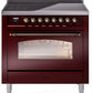 Ilve UPI366NMPBUB Nostalgie Ii 36 Inch Electric Freestanding Range In Burgundy With Bronze Trim