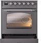 Ilve UPI304NMPMGC Nostalgie Ii 30 Inch Electric Freestanding Range In Matte Graphite With Chrome Trim