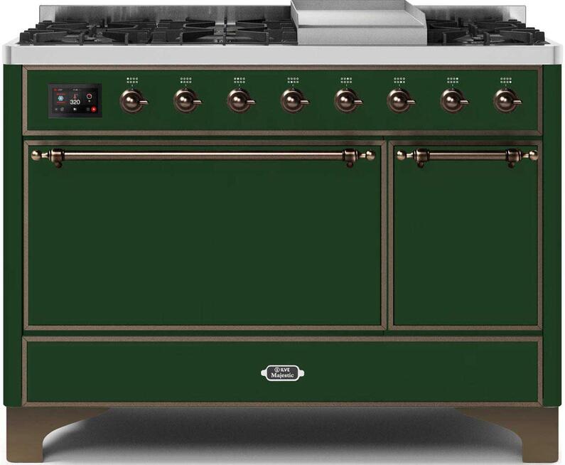 Ilve UM12FDQNS3EGBLP Majestic Ii 48 Inch Dual Fuel Liquid Propane Freestanding Range In Emerald Green With Bronze Trim