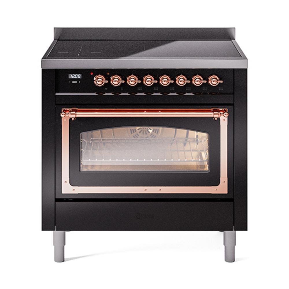 Ilve UNI366NMPBKP Ilve Uni366Nmpbkp Nostalgie Ii Noblesse 36" Induction Range (Triple Glass Door, Glossy Black, Copper)