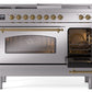 Ilve UP48FSNMPSSG Nostalgie Ii 48 Inch Dual Fuel Natural Gas Freestanding Range In Stainless Steel With Brass Trim