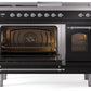 Ilve UP48FSNMPBKCLP Nostalgie Ii 48 Inch Dual Fuel Liquid Propane Freestanding Range In Glossy Black With Chrome Trim