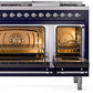 Ilve UP48FNMPMBC Nostalgie Ii 48 Inch Dual Fuel Natural Gas Freestanding Range In Blue With Chrome Trim