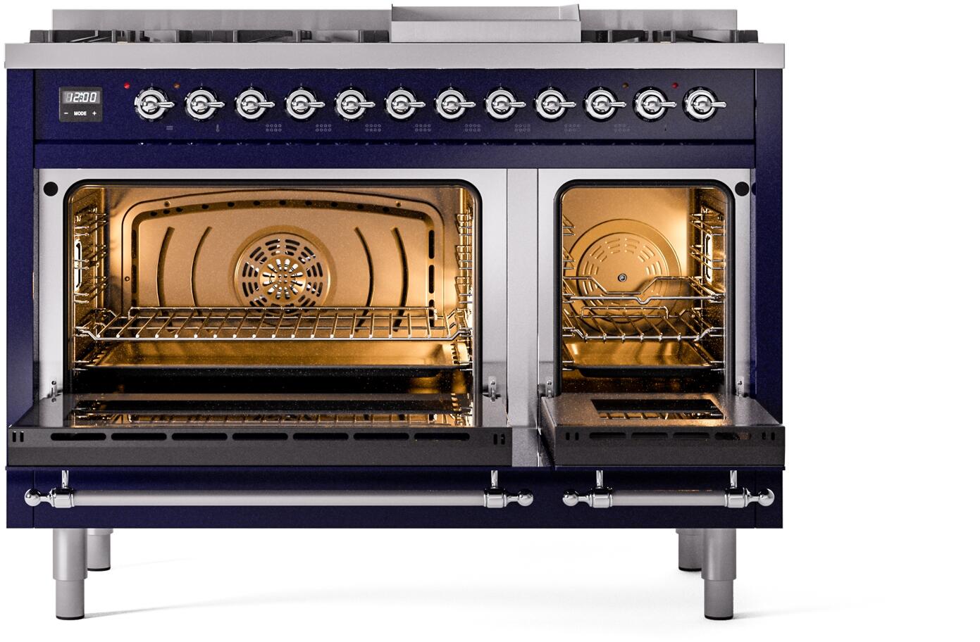 Ilve UP48FNMPMBC Nostalgie Ii 48 Inch Dual Fuel Natural Gas Freestanding Range In Blue With Chrome Trim