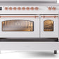 Ilve UPI486NMPWHP Nostalgie Ii 48 Inch Electric Freestanding Range In White With Copper Trim