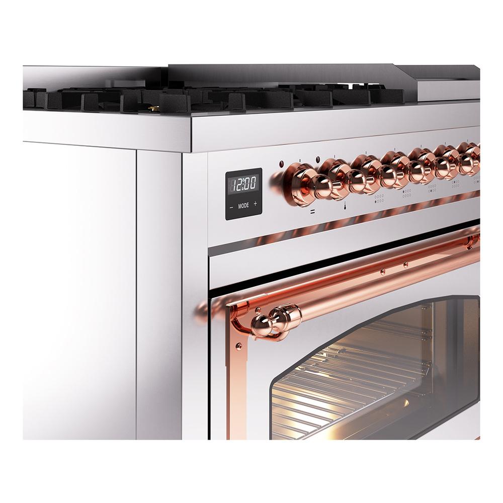 Ilve UN48FNMPSSPLP Ilve Un48Fnmpssplp Nostalgie Ii Noblesse 48" Dual Fuel Range (8 Sealed Burners + Griddle, Liquid Propane, Triple Glass Door, Stainless Steel, Copper)