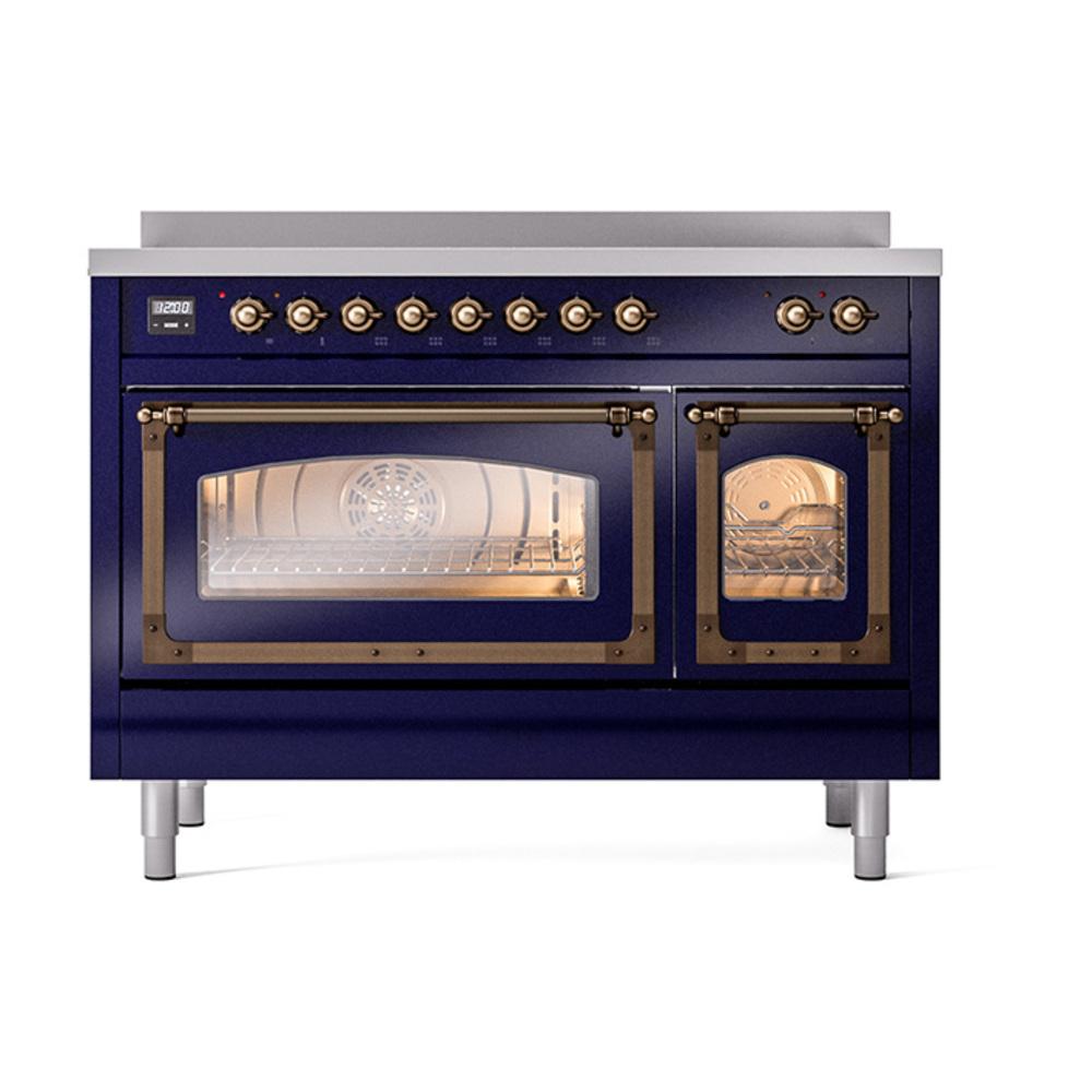 Ilve UNI486NMPMBB Ilve Uni486Nmpmbb Nostalgie Ii Noblesse 48" Induction Range (Triple Glass Door, Midnight Blue, Burnished)