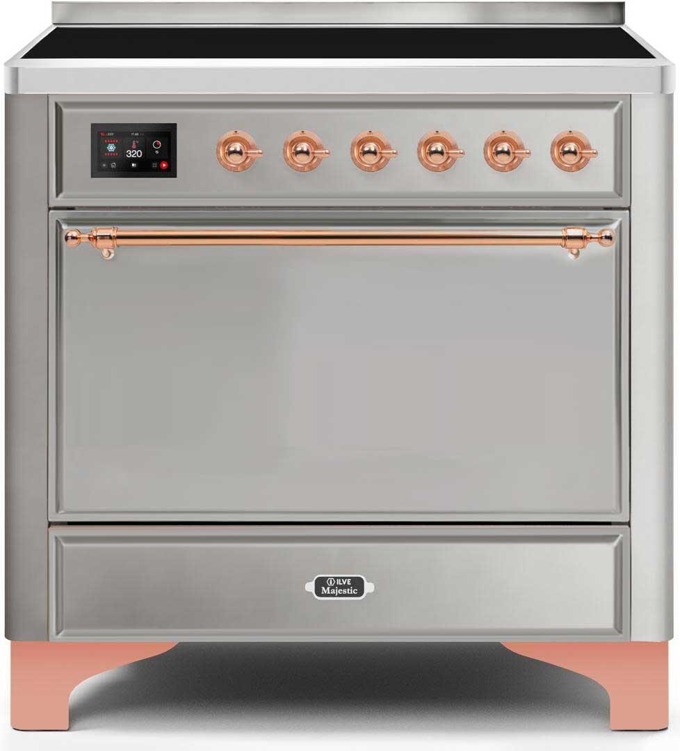 Ilve UMI09QNS3SSP Majestic Ii 36 Inch Electric Freestanding Range In Stainless Steel With Copper Trim