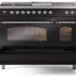 Ilve UP48FSNMPBKCLP Nostalgie Ii 48 Inch Dual Fuel Liquid Propane Freestanding Range In Glossy Black With Chrome Trim