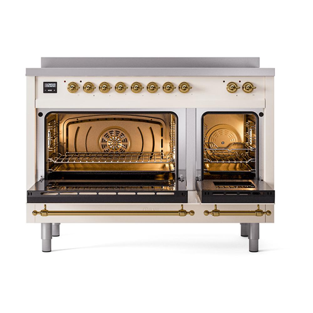 Ilve UNI486NMPAWG Ilve Uni486Nmpawg Nostalgie Ii Noblesse 48" Induction Range (Triple Glass Door, Antique White, Brass)