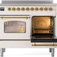 Ilve UPDI406NMPAWG Nostalgie Ii 40 Inch Electric Freestanding Range In Antique White With Brass Trim