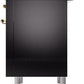 Ilve UP36FNMPBKG Nostalgie Ii 36 Inch Dual Fuel Natural Gas Freestanding Range In Glossy Black With Brass Trim