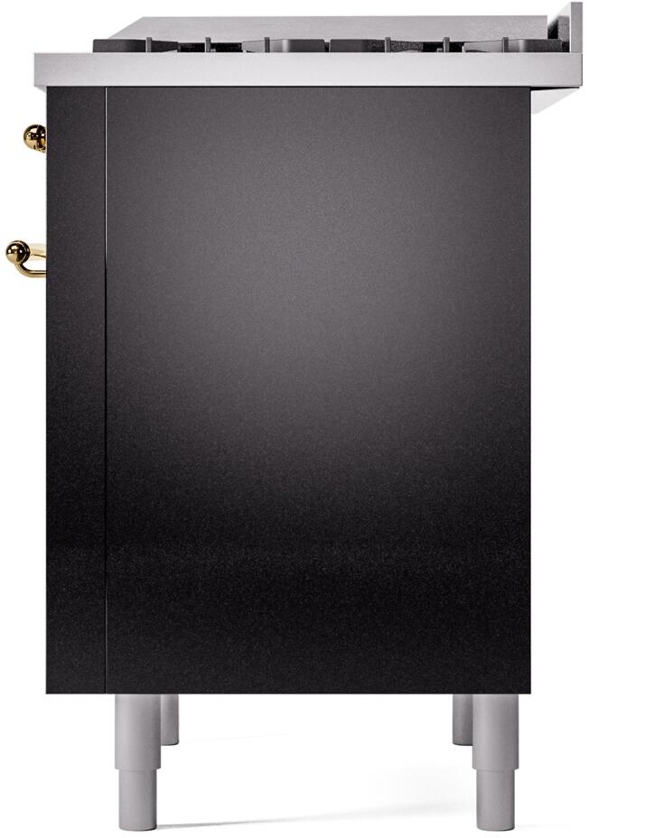 Ilve UP36FNMPBKG Nostalgie Ii 36 Inch Dual Fuel Natural Gas Freestanding Range In Glossy Black With Brass Trim