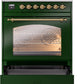 Ilve UP30NMPEGGLP Nostalgie Ii 30 Inch Dual Fuel Liquid Propane Freestanding Range In Emerald Green With Brass Trim