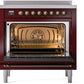 Ilve UPI366NMPBUB Nostalgie Ii 36 Inch Electric Freestanding Range In Burgundy With Bronze Trim