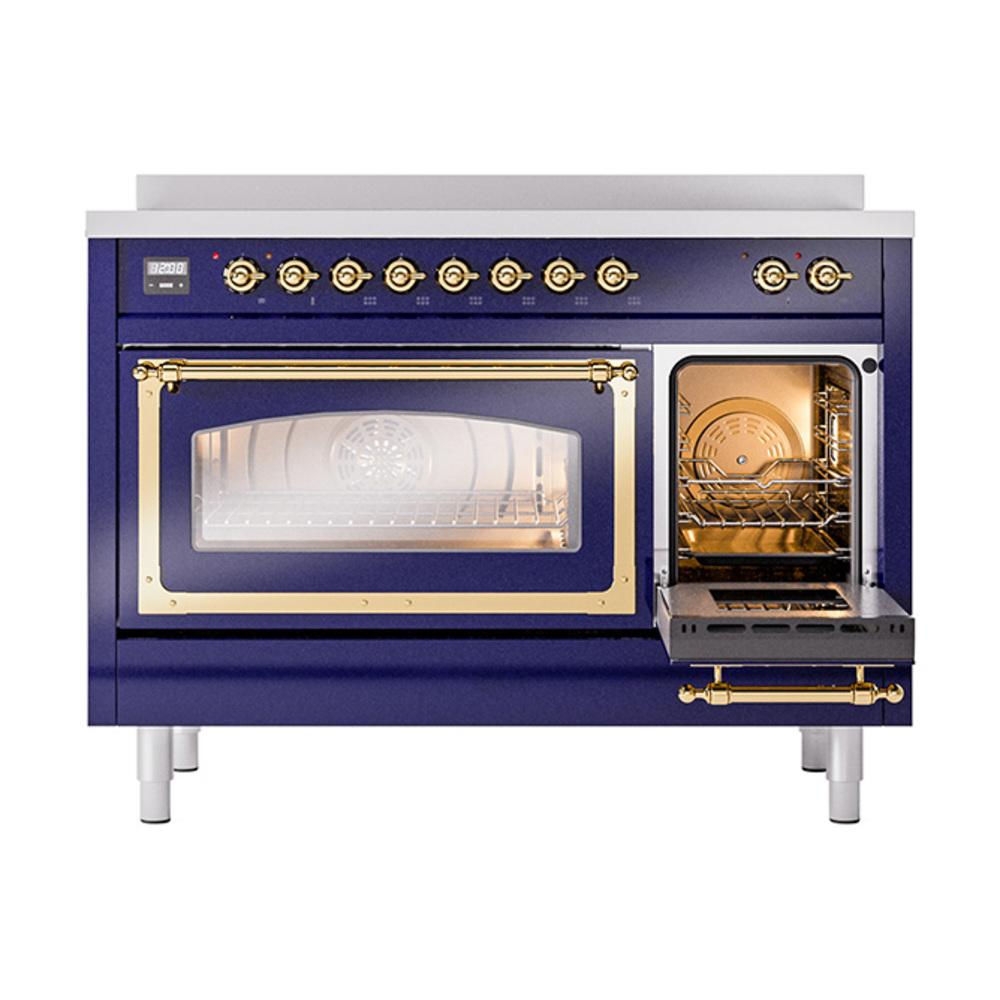 Ilve UNI486NMPMBG Ilve Uni486Nmpmbg Nostalgie Ii Noblesse 48" Induction Range (Triple Glass Door, Midnight Blue, Brass)