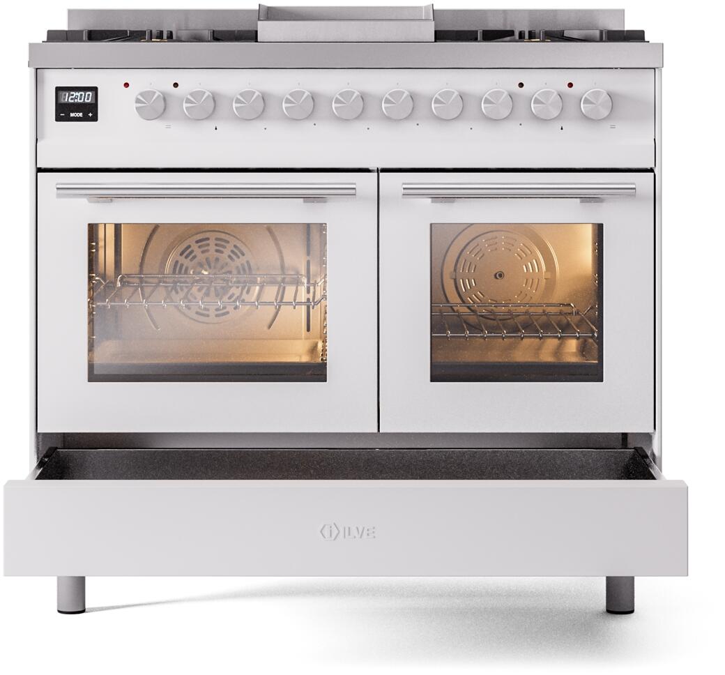 Ilve UPD40FWMPWH Professional Plus Ii 40 Inch Dual Fuel Natural Gas Freestanding Range In White With Trim