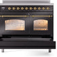 Ilve UPDI406NMPBKG Nostalgie Ii 40 Inch Electric Freestanding Range In Glossy Black With Brass Trim