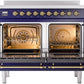 Ilve UPDI406NMPMBG Nostalgie Ii 40 Inch Electric Freestanding Range In Blue With Brass Trim