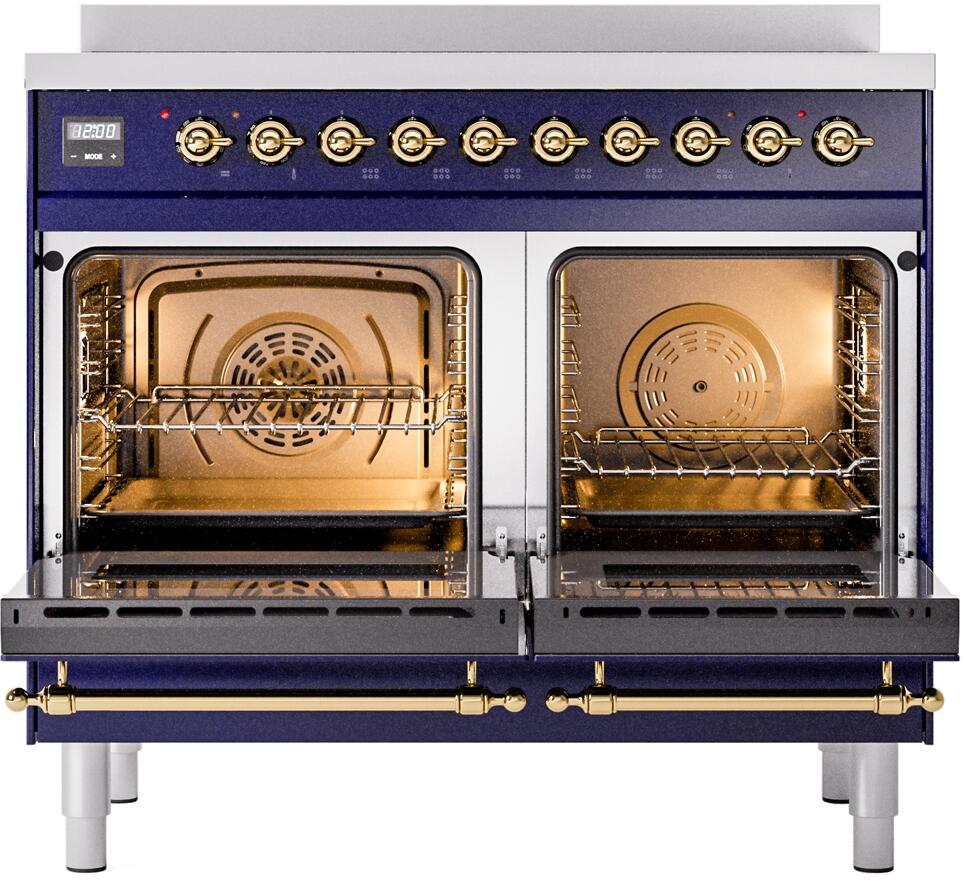 Ilve UPDI406NMPMBG Nostalgie Ii 40 Inch Electric Freestanding Range In Blue With Brass Trim