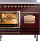 Ilve UPDI406NMPBUG Nostalgie Ii 40 Inch Electric Freestanding Range In Burgundy With Brass Trim