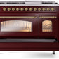 Ilve UP48FNMPBUGLP Nostalgie Ii 48 Inch Dual Fuel Liquid Propane Freestanding Range In Burgundy With Brass Trim