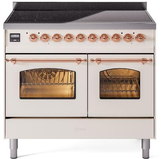 Ilve UPDI406NMPAWP Nostalgie Ii 40 Inch Electric Freestanding Range In Antique White With Copper Trim