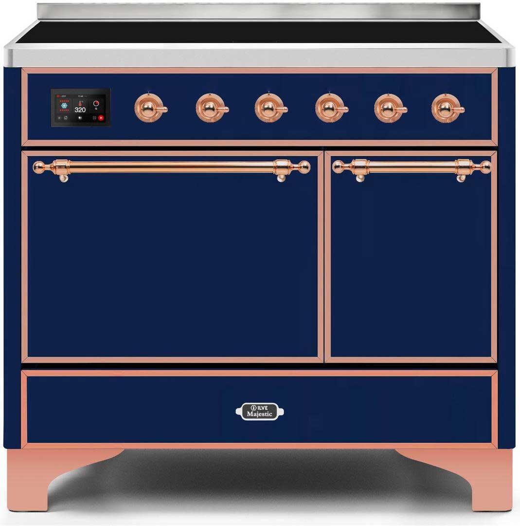 Ilve UMDI10QNS3MBP Majestic Ii 40 Inch Electric Freestanding Range In Blue With Copper Trim