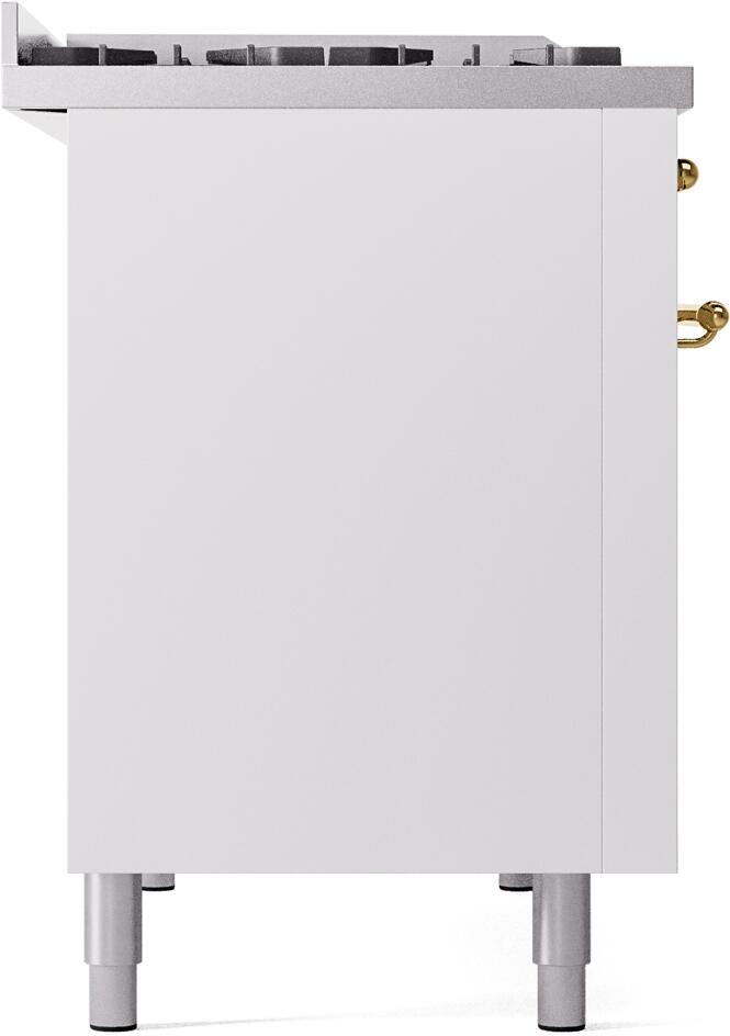 Ilve UP48FNMPWHG Nostalgie Ii 48 Inch Dual Fuel Natural Gas Freestanding Range In White With Brass Trim