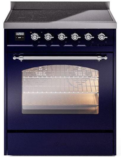 Ilve UPI304NMPMBC Nostalgie Ii 30 Inch Electric Freestanding Range In Blue With Chrome Trim