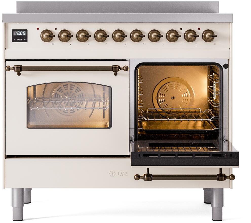 Ilve UPDI406NMPAWB Nostalgie Ii 40 Inch Electric Freestanding Range In Antique White With Bronze Trim