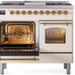 Ilve UPD40FNMPAWGLP Nostalgie Ii 40 Inch Dual Fuel Liquid Propane Freestanding Range In Antique White With Brass Trim