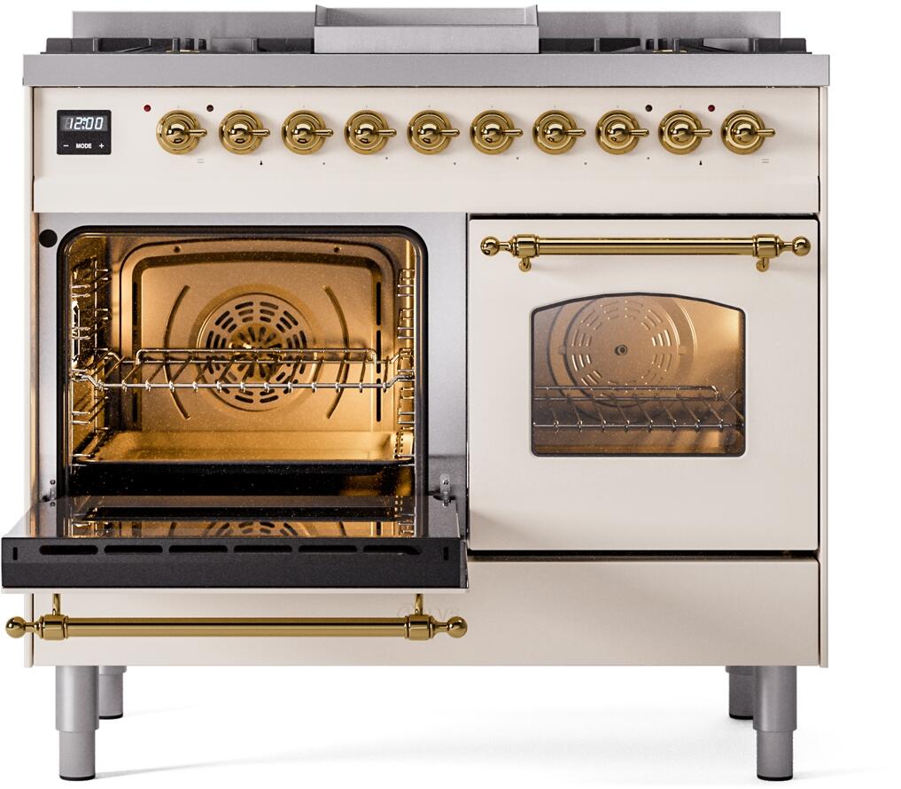 Ilve UPD40FNMPAWGLP Nostalgie Ii 40 Inch Dual Fuel Liquid Propane Freestanding Range In Antique White With Brass Trim