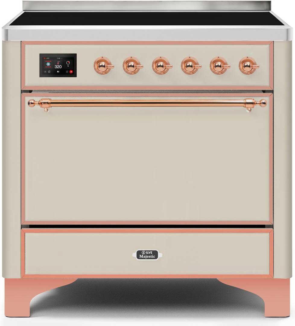 Ilve UMI09QNS3AWP Majestic Ii 36 Inch Electric Freestanding Range In Antique White With Copper Trim