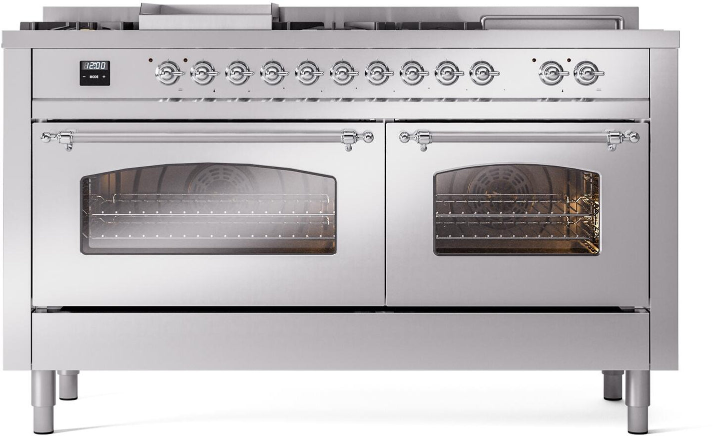 Ilve UP60FSNMPSSC Nostalgie Ii 60 Inch Dual Fuel Natural Gas Freestanding Range In Stainless Steel With Chrome Trim