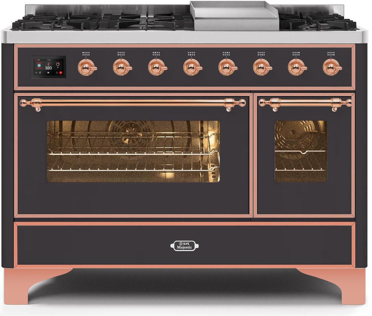 Ilve UM12FDNS3MGPLP Majestic Ii 48 Inch Dual Fuel Liquid Propane Freestanding Range In Matte Graphite With Copper Trim