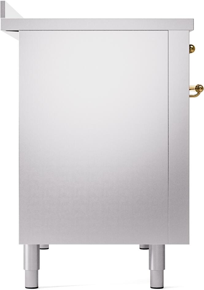 Ilve UPI486NMPSSG Nostalgie Ii 48 Inch Electric Freestanding Range In Stainless Steel With Brass Trim